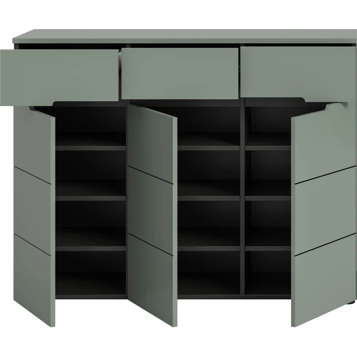Schuhkommode (B/H/T: 94x120x37 cm) in Smoke Green Nachbildung – Bild 3