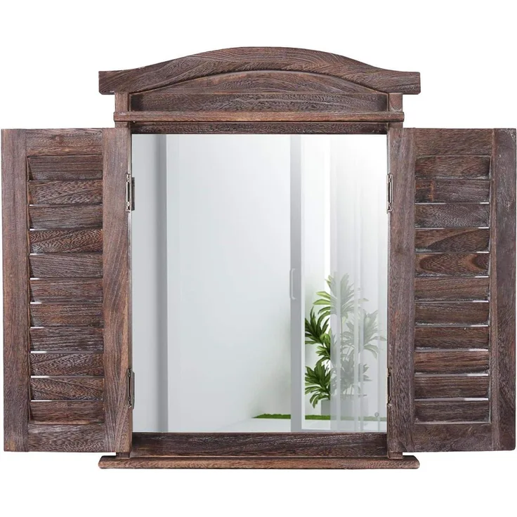Wandspiegel Spiegelfenster mit Fensterläden 53x42x5cm ~ braun shabby