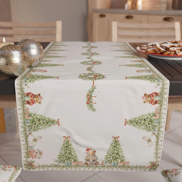 PETTI Artigiani Italiani - Weihnachtstischläufer für die Küche 140x40 cm, Eleganter Weihnachtsläufer Weihnachtsbären, 100% Made in Italy
