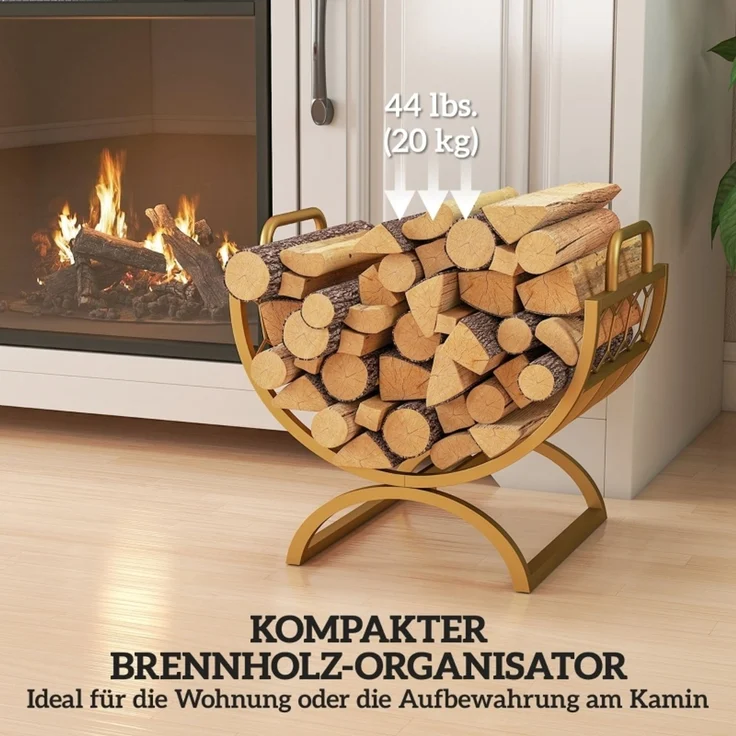 Kaminholzregal für innen 46 x 36 x 41cm Brennholzregal für Kamin Ofen Metall Gold--Gold--46x36x41cm--YOUDENOVA – Bild 4
