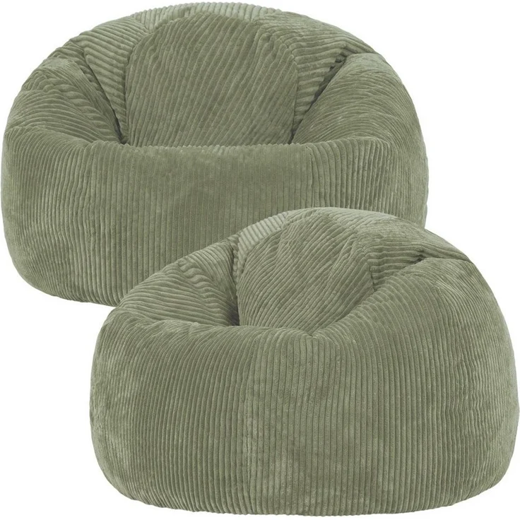 Icon Kingston Sitzsack Cord, Salbeigrün, 2er Pack, Sitzsack Erwachsene mit Füllung, Bean Bag, Cord Sessel, Lounge Sessel, Lounge Stuhl, Schlafzimmer, Wohnzimmer, Wohnzimmer Möbel – Bild 1