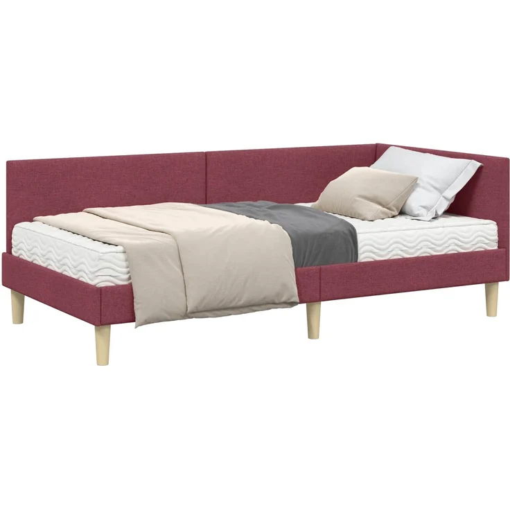 vidaXL Eckbettgestell mit Matratze 2 stk. Weinrot 100 x 200 cm Stoff 3393752 – Bild 2