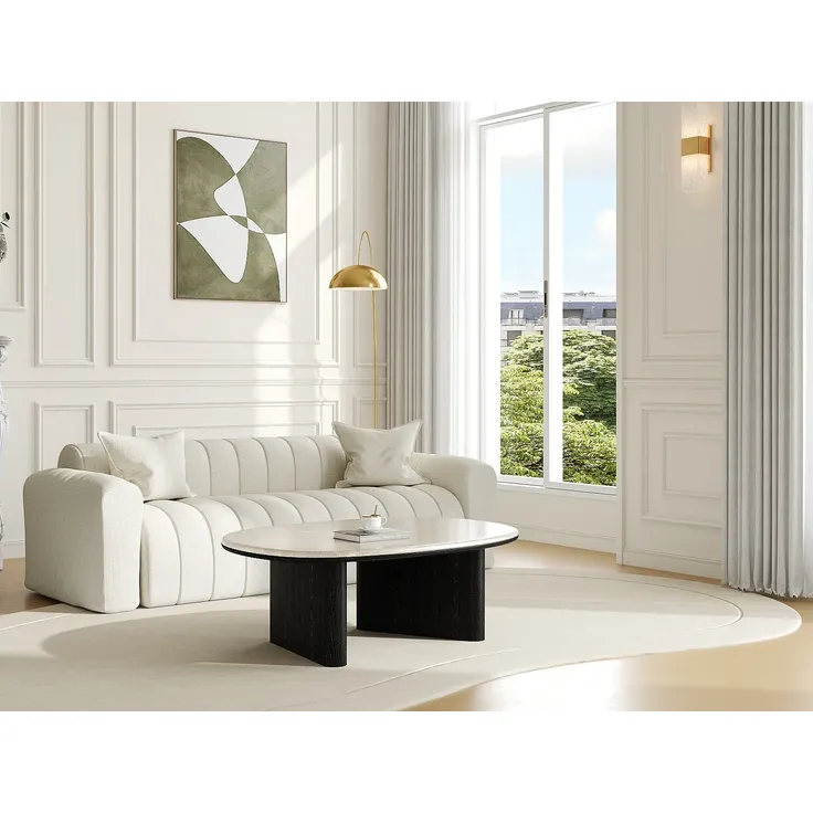 Vente-unique - CORMINA Couchtisch Marmor SchwarzBeige - B 74 cm x H 35,5 cm x L 97 cm