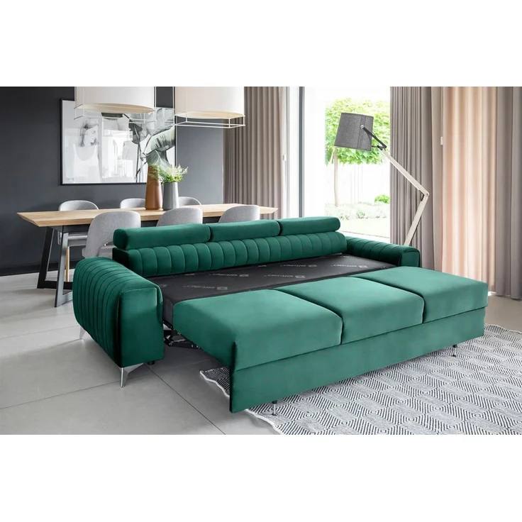 Sofa 3-Sitzer mit Schlaffunktion Schlafsofa ELENI Stoff Monolith Grün – Bild 2