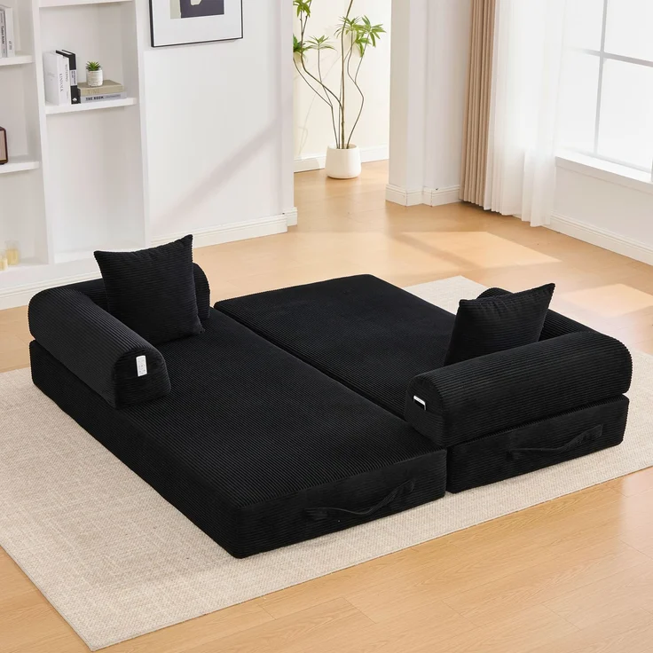 ZUBALIYA Ecksofa 94x67 cm, mit Leiter, mit Cordbezug, mit breiten Armlehnen, modular aufgebaut, mit Schaumstoffpolsterung, Schwarz – Bild 14