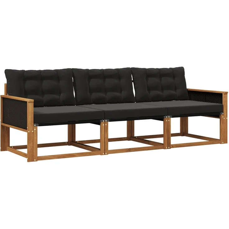 vidaXL Outdoor-Sofagarnitur 3 stk. 3-Sitzer Natur und Schwarz 3381208 – Bild 2