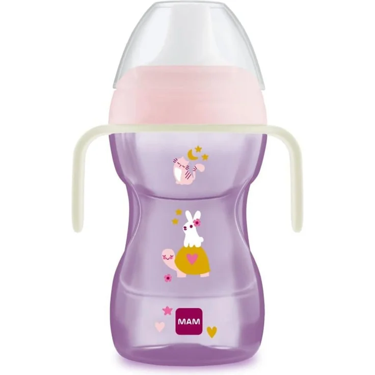 MAM , Silikon, Fun to Drink Cup Night, mit beleuchteten Griffen im Dunkeln und hartem Auslauf, 8+Monate, 270 ml Rosa