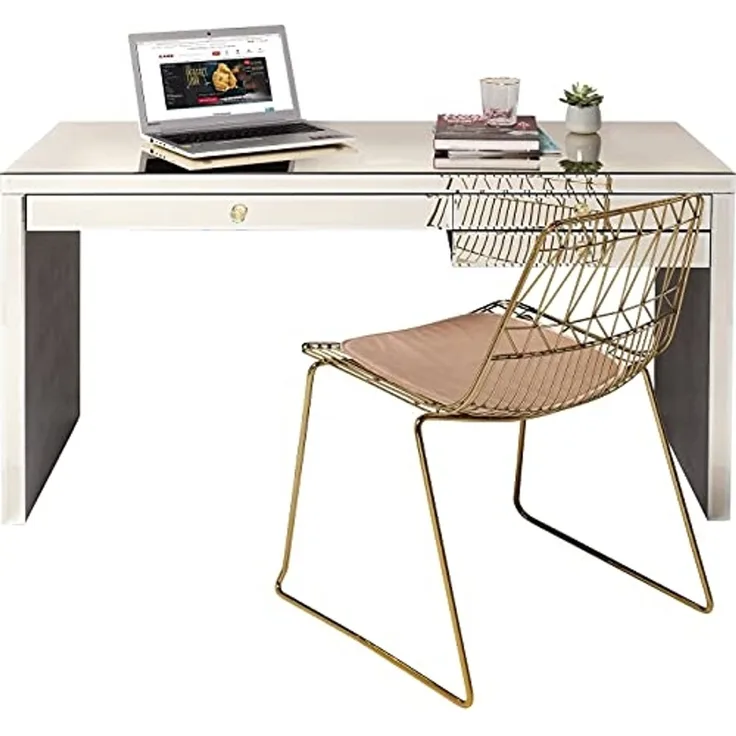Kare Design Schreibtisch mit Schubladen, Champagner, 77,5 x 140 x 60,5 cm