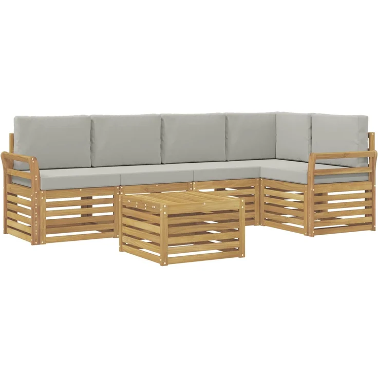 vidaXL Outdoor-Sofagarnitur 6 stk. 5-Sitzer Weiß und Hellgrau 3391876 – Bild 2