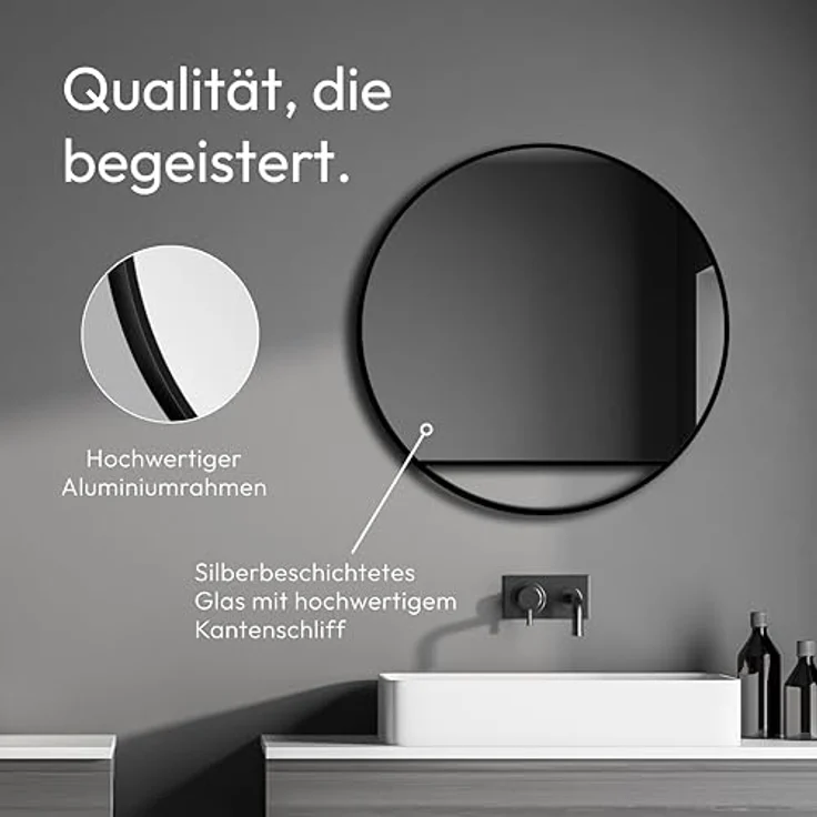 Talos Black Hole Spiegel, runder Wandspiegel Ø 60 cm mit matt schwarzem Aluminiumrahmen, ideal für modernes Badezimmer und Zuhause – Bild 3
