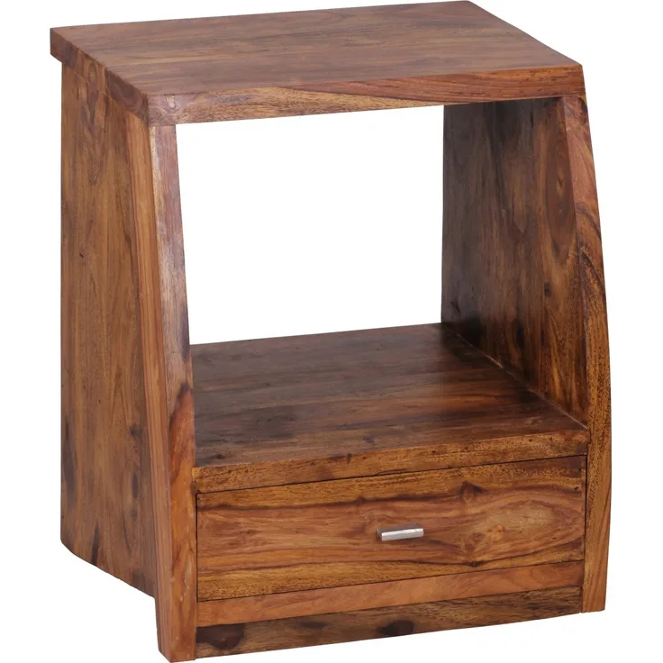 Wohnling Nachttisch Landhaus-Stil, Massiv-Holz Sheesham, 53 cm, 1 Schublade
