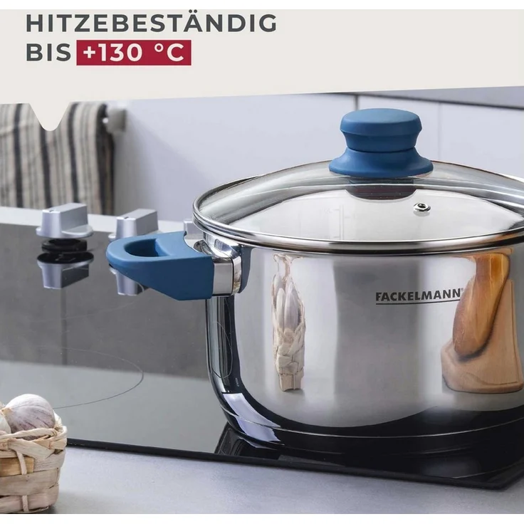 FACKELMANN Kochtopf Essential Ø 20 cm aus Edelstahl, ergonomische Softtouch-Griffe, modernes Design, für alle Herdarten geeignet, Blau – Bild 4