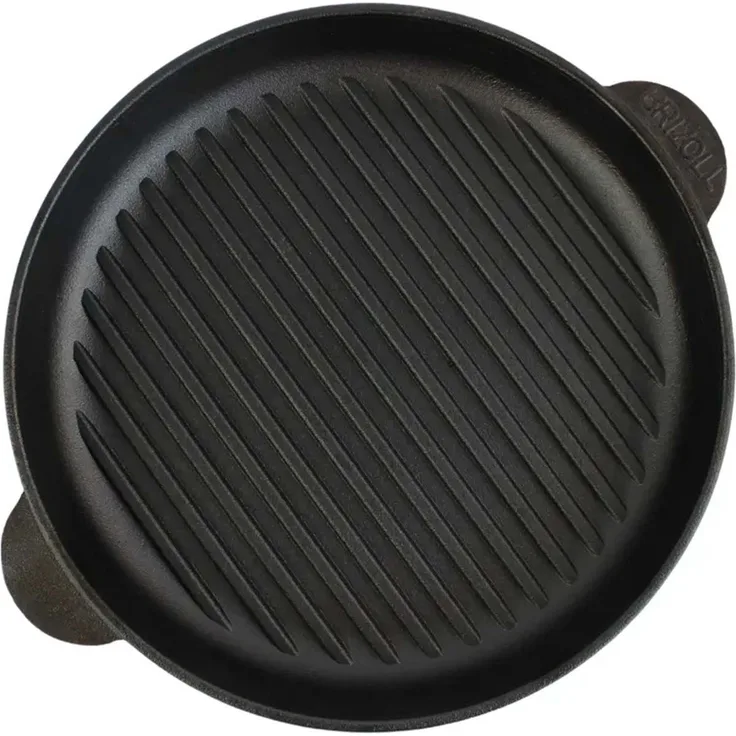 Ø26cm Grillpfanne aus Gusseisen Bräter Schmortopf zwei Griffe Servierpfanne Grill