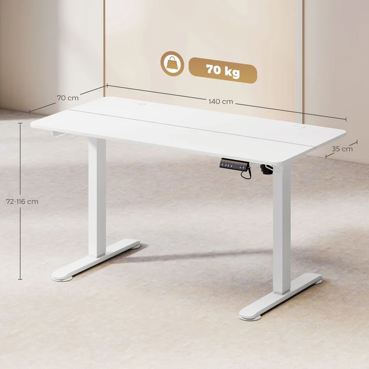 Vinsetto Schreibtisch, Spanplatte, Stahl, Weiß, 140L x 70B x 72-116H cm – Bild 3