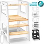 KIDUKU® Lernturm Weiß aus Holz ab 1 Jahr mit 4 Stück Antirutsch Pads | Montessori Kinder-Schemel für Kinder | Lerntower für höchste Sicherheit | Learning Tower für Mädchen & Jungen