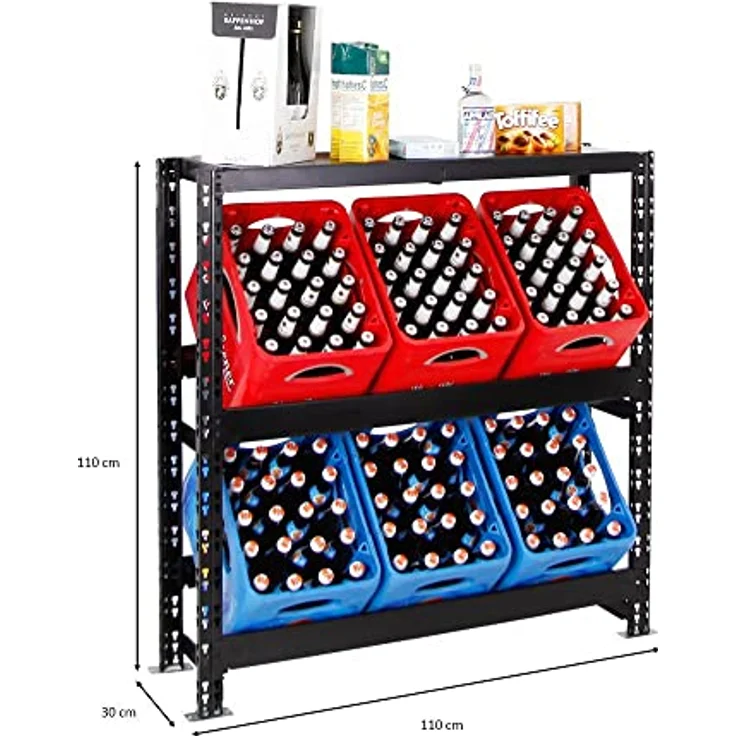 PROREGAL® Flaschenregal Getränkekistenregal TEGERNSEE XL 110x110x30cm 6 Kästen + Board Schwarz, Hochwertiges Getränkekistenregal für Küche Garage Abstellraum – Bild 4
