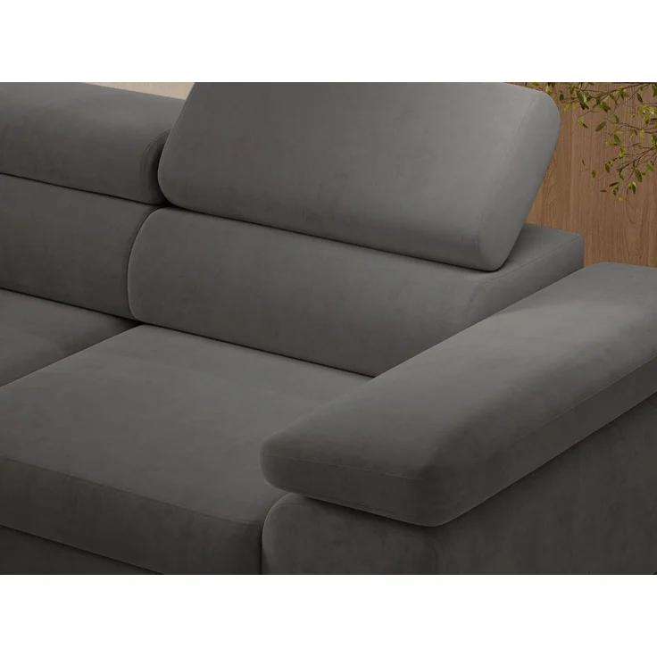 GRAINGOLD Ecksofa mit Bettfunktion, Bettkasten, Einstellbaren Kopfstützen, Velvet-Stoff, Dunkelgrau, Links – Bild 6