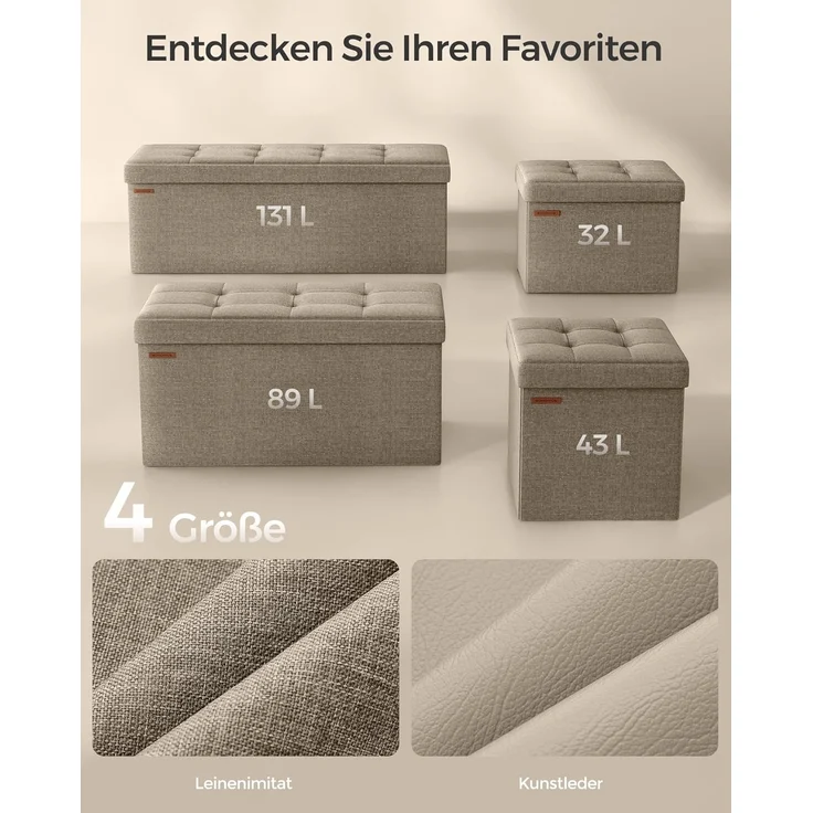 SONGMICS Sitzhocker mit Stauraum, klappbare Sitzbank, 38 x 110 x 38 cm Fußbank, Aufbewahrungsbox, bis 300 kg belastbar, für Wohnzimmer Schlafzimmer Flur, Kamelbraun LSF077R01 – Bild 7