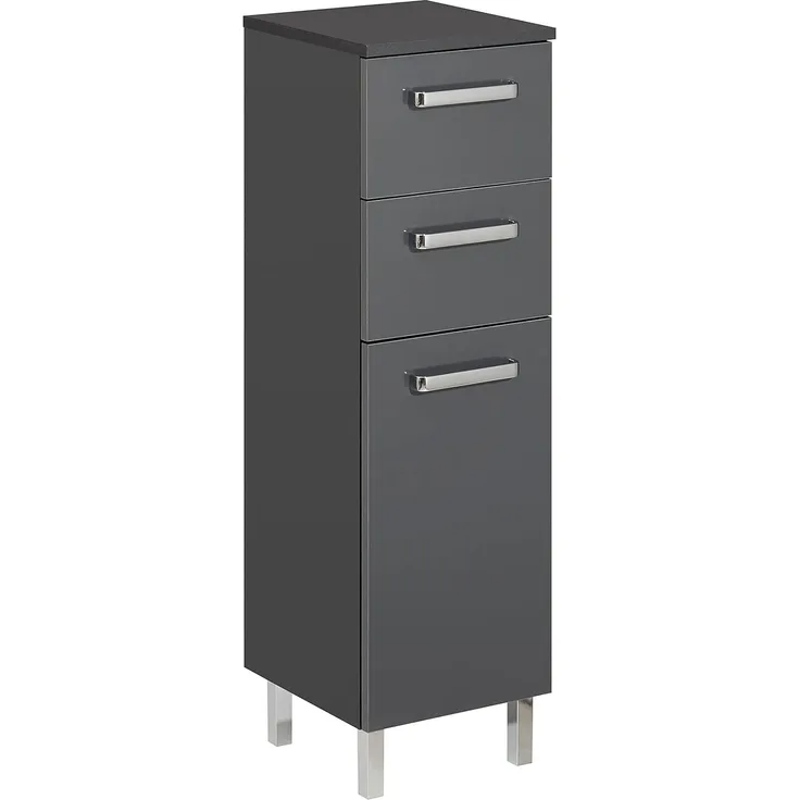 Pelipal Badezimmerschrank; 311 in Grau-Anthrazit, Glanz 30 cm breit | Badschrank; mit 1 Tür, 2 Schubkästen und 1 Glas-Einlegeboden