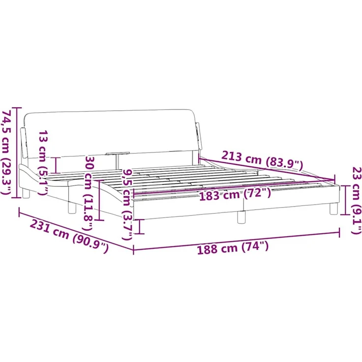 vidaXL Bettgestell "Dover" Weiß 183x213 cm Kunstleder 373309 – Bild 9