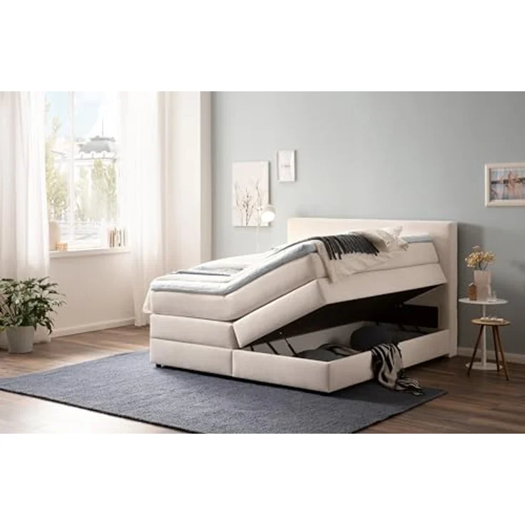 Belanoti Boxspringbett LOFT (Boxspringbett 160x200 mit Bettkasten, 7-Zonen Taschenfederkern Matratze inklusive Visco Topper), Bett 160x200 in der Farbe Beige H2/H3 Polsterbett – Bild 8