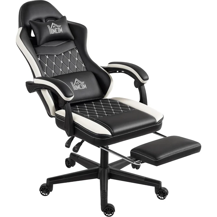 HOMCOM Gaming Stuhl Ergonomischer Gamer Stuhl mit Lendenwirbelstütze, Fußstütze, Höhenverstellbar Gaming Sessel mit Kopfkissen, Liegefunktion Bürostuhl mit Diamantgenähtem Muster Kunstleder Grün – Bild 1