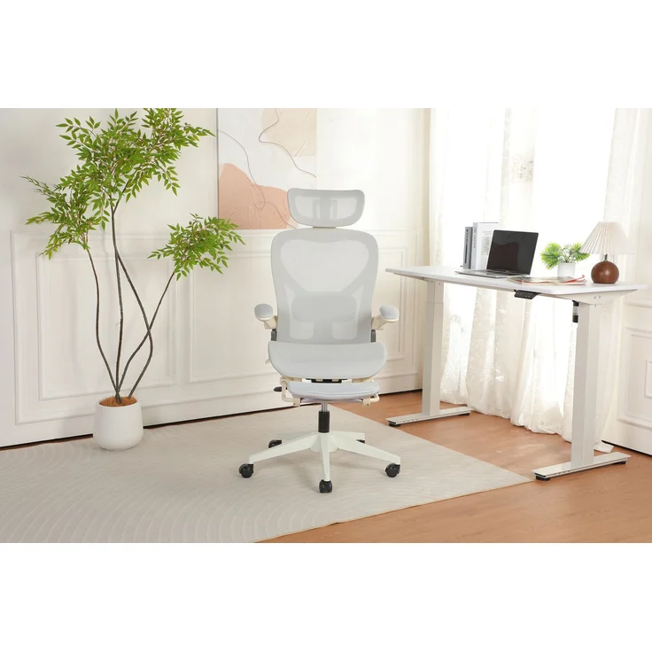 Klappbarer ergonomischer Bürostuhl, kleiner Platz-Klappstuhl mit Taillenstütze, Ganznetzschiebekissen, klappbare Armlehnen, 3D-Kopfstützen und Bürostuhl mit Arbeitspedalen,grau--Herde--129x48.5x62cm--YOUDENOVA – Bild 1