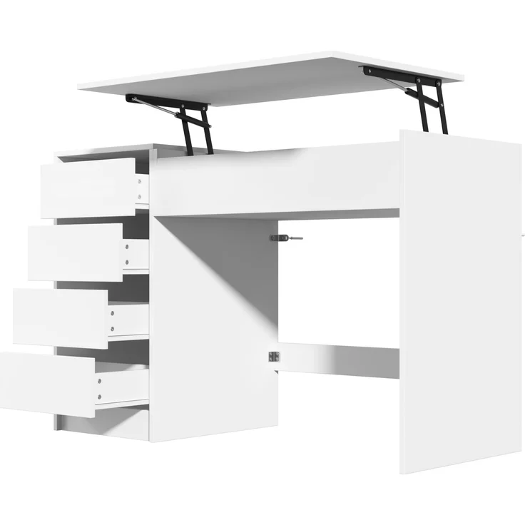 ZUBALIYA 120×50×78–92cm, höhenverstellbarer Schreibtisch mit 4 Schubladen – weißer Schminktisch und Computertisch in einem, mit manueller Höhenverstellung und verstecktem Stauraum, Schreibtisch, Schminktisch – Bild 12