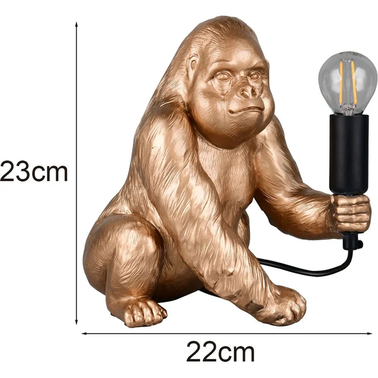 Tischleuchte, Affe, gold, E14, Schnurschalter, H 23 cm – Bild 4