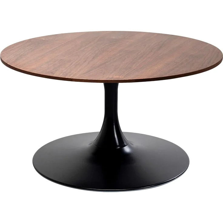 Kare Design Couchtisch Schickeria Walnuss, Schwarz/Braun, 80cm Durchmesser, Beistelltisch, Wohnzimmertisch, Holz-Optik, Stahlgestell, Rund, Retro