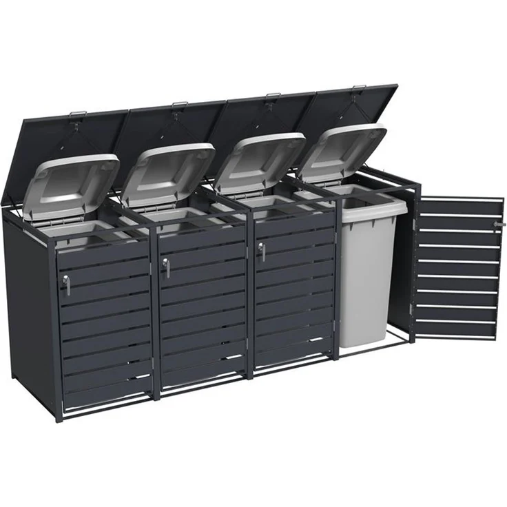 ESTEXO Mülltonnenbox mit 4 Türen, verzinkter Stahl anthrazit, 132 x 80 x 116 cm – Bild 8
