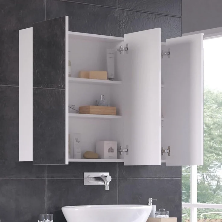 Badspiegelschrank Sola Weiß 100 x 79.8 cm mit 3 Türen Vicco – Bild 5
