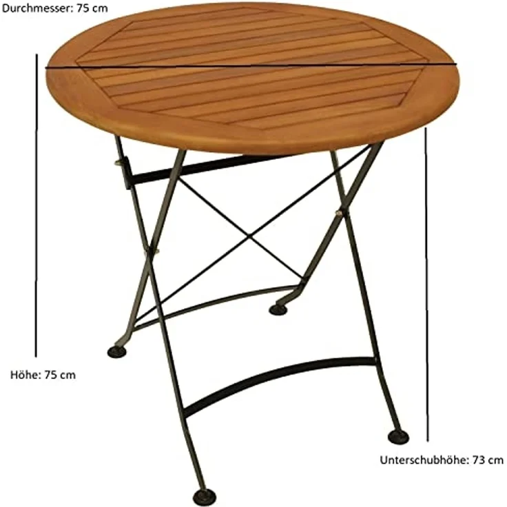 DEGAMO Garten-Essgruppe HOFGARTEN, (3-tlg), 2x Sessel, 1x Tisch rund 75cm, Stahl schwarz, Eukalyptus – Bild 7