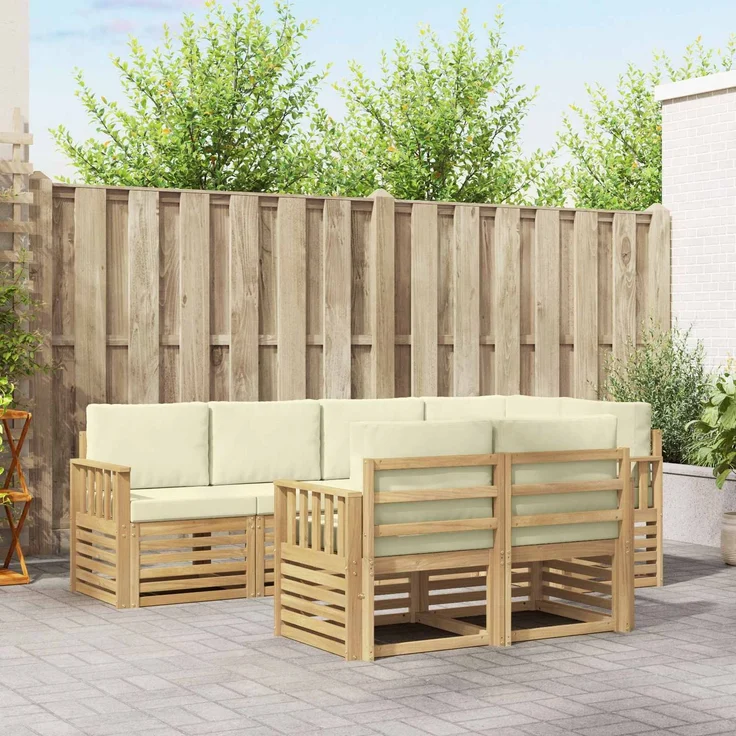 vidaXL Outdoor-Sofagarnitur 7 stk. 7-Sitzer Weiß und Creme Polyester 3391985 – Bild 1