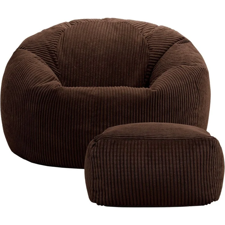 Icon Kingston Sitzsack mit Hocker Cord, Braun, Sitzsack Erwachsene mit Füllung, Bean Bag, Cord Sessel, Lounge Sessel, Lounge Stuhl, Schlafzimmer, Wohnzimmer, Wohnzimmer Möbel – Bild 3