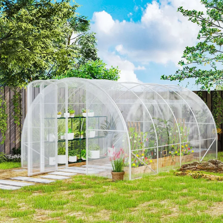 Wohnora-x 3 x 2 m (12 m²) Tunnelgewächshaus mit 2 Flügeltüren und 150 g/m² PE-Folie für Gemüse, Pflanzen und Blumen,H 1950cm x T 1260cm x B 2950cm,Transparent