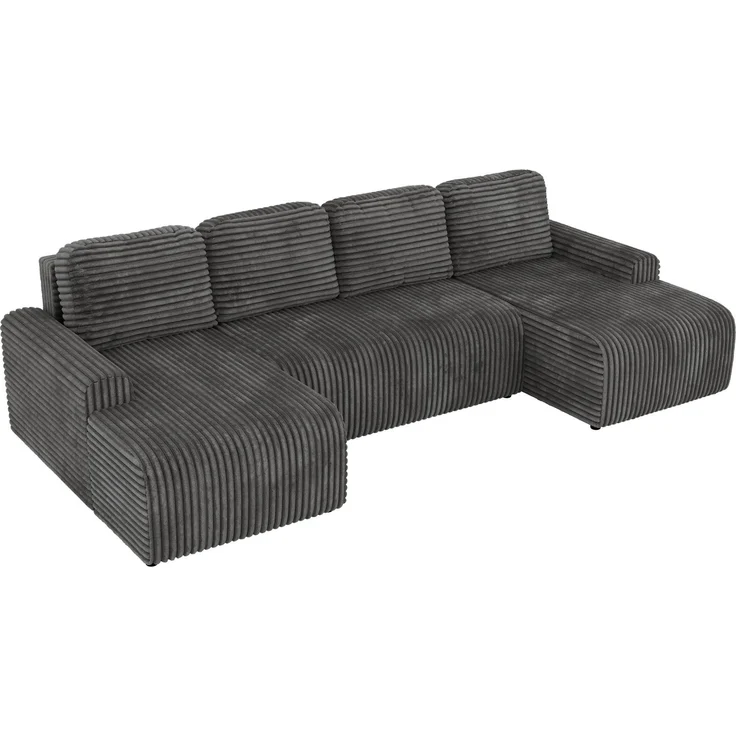 Modernes Familiensofa NESSARO U, Wohnlandschaft U-Form mit Schlaffunktion und Bettkasten, DL-System, lose Kissen, Rückenkissen, Bonellfederkern - Grau Cord – Bild 10