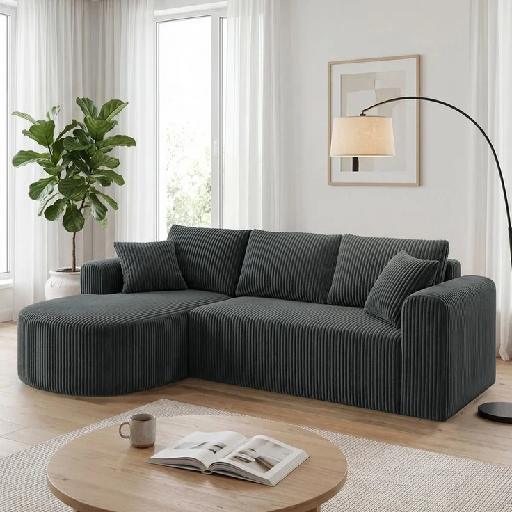 COMHOMA Sofa Ecksofa mit Schlaffunktion, Corduroy Modulares Boneless Couch, mit Chaiselongue, L-Form Schlafsofa, Sektionssofas mit Kissen & Seitentaschen – Bild 1