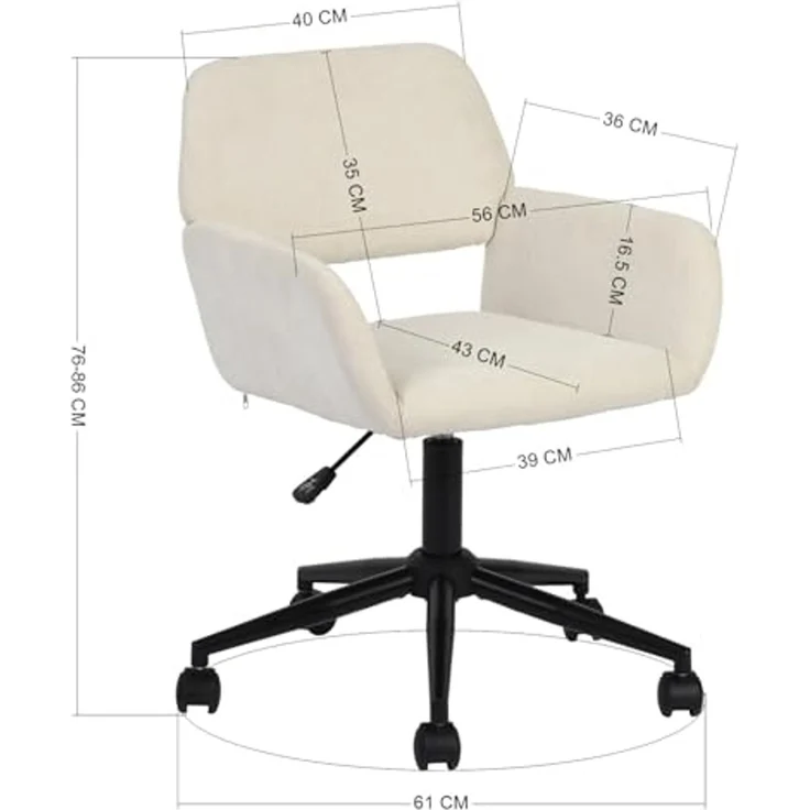 FurnitureR Schreibtisch Stuhl Chenille Stoff höhenverstellbarer Drehstuhl, ergonomischer Bürostuhl mit Armlehne für Büro Schlafzimmer Arbeitszimmer, Beige – Bild 3