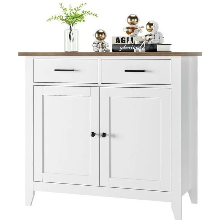 HOMECHO Buffet Sideboard Weiß Küchenschrank mit 2 Schubladen 2 Türen – Bild 4