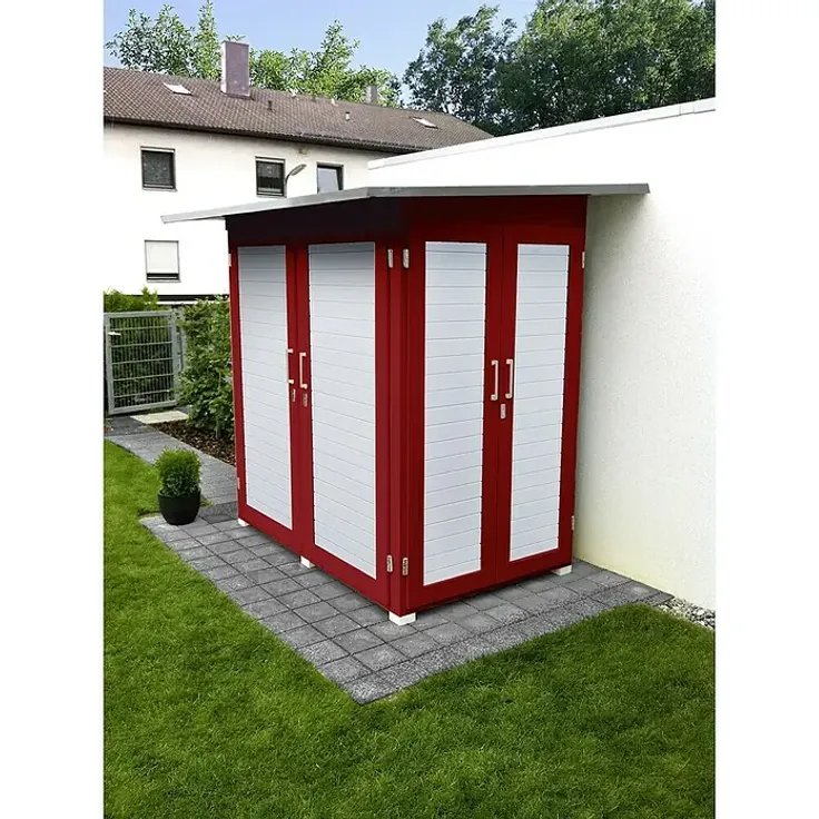 Weka GartenQ Geräteschrank Kompakt, Holzschrank in Schwedenrot und Weiß, mit Doppelflügeltüren und individuell einstellbarem Regalsystem, Außenmaße 224x155 cm