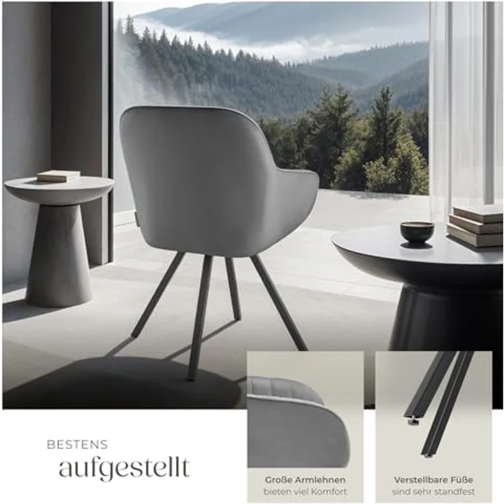 tectake Esszimmerstuhl Drehbarer Armlehnstuhl (4er Set, 4 St), gepolstert, in Samtoptik – Bild 7