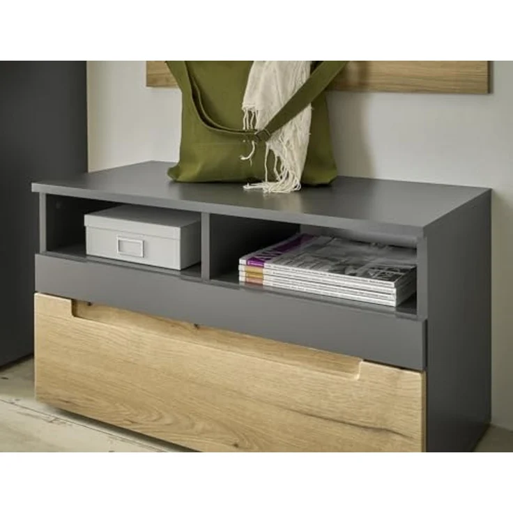 moebel-dich-auf Garderoben-Set TARENT, (Komplett-Set, Garderobenschrank + Paneel + Bank + Spiegel + Schuhkommode), in Anthrazit MDF / Evoke Oak MDF – Bild 4