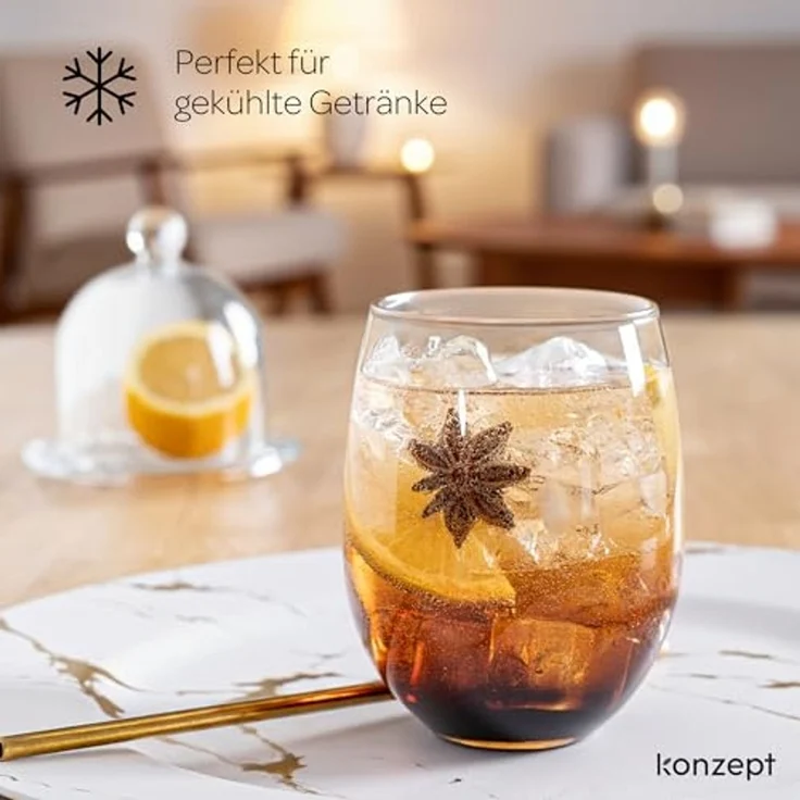 KONZEPT Gläser-Set 400 ml, Besonders stabil, ideal für Wasser, Saft, Limo, Gin, 6-tlg, Leicht, Strapazierfähig, Transparent – Bild 2