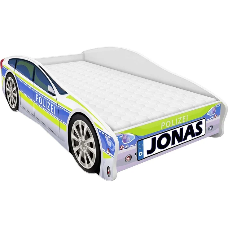 ACMA Kinderbett Auto-Bett Polizei mit Rausfallschutz, Lattenrost und Matratze (Polizei 1, 160x80 cm + Name) – Bild 4
