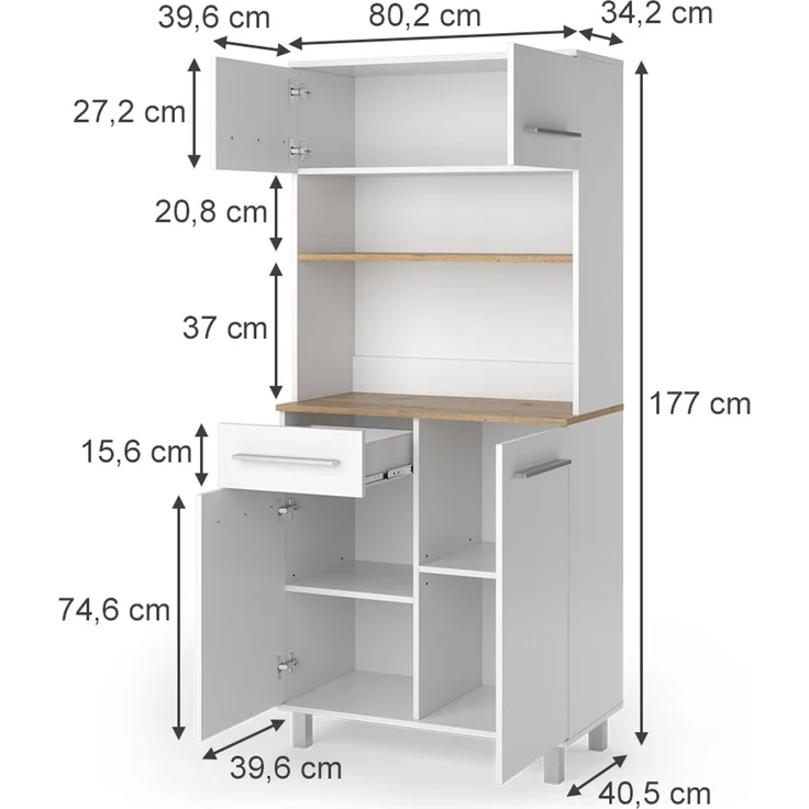Küchenbuffet Pure Weiß/Artisan-Eiche 80.2 x 177 cm Vicco – Bild 2