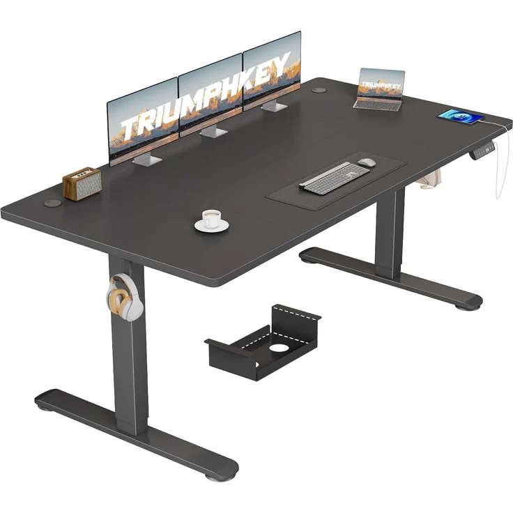 TRIUMPHKEY Höhenverstellbarer Schreibtisch 160x80, 18mm Tischplatte & USB-A | Schreibtisch Höhenverstellbar mit 3 Memory-Steuerung,Sitz‑Erinnerung & Kabelmanagement, Computertisch,Standing Desk,Schwarz