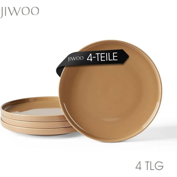 JIWOO Teller 4er Ø25cm, Frühstücksteller Salatteller Steakteller Dessertteller, (4 St), Keramik Tellerset Braun Mikrowellen spülmaschinenfest Ø26,5 cm – Bild 5