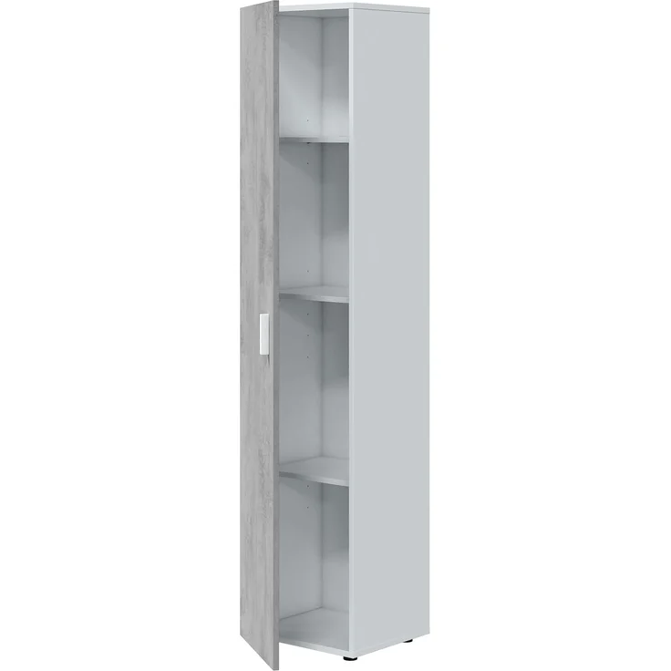 Habitdesign, Hochschrank – platzsparender Mehrzweckschrank mit 1 Tür und 3 Einlegeböden, viel Stauraum in Arkit weiß und Zementgrau, Maße: 41 x 182 x 37 cm (B x H x T), Modell Tidy – Bild 1
