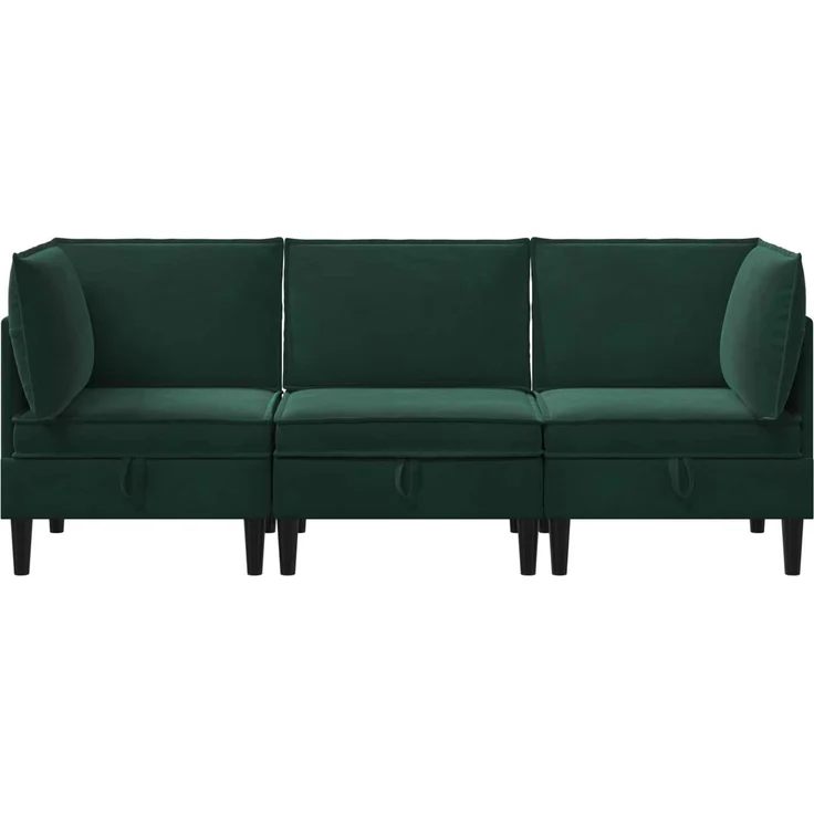 vidaXL Wohnzimmergarnitur mit Kissen 3 pcs Dunkelgrün Samt 3413738 – Bild 6